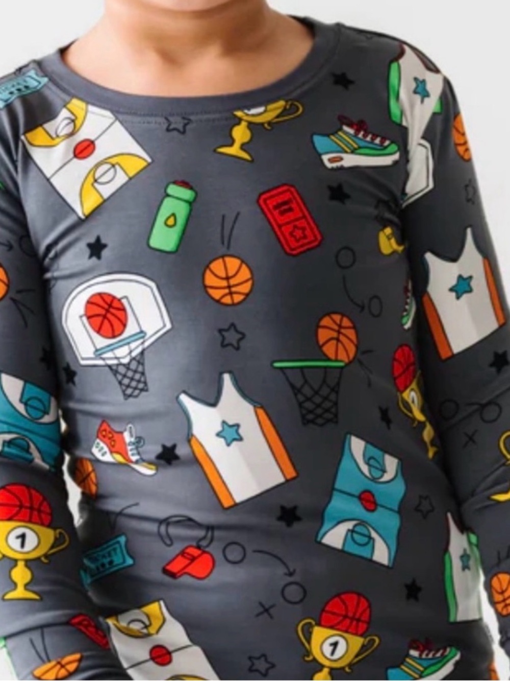 Little Sleepies Sz 12/14 Hoops Stars Kids Gray Snug Bamboo Two-Piece Pajama Set
